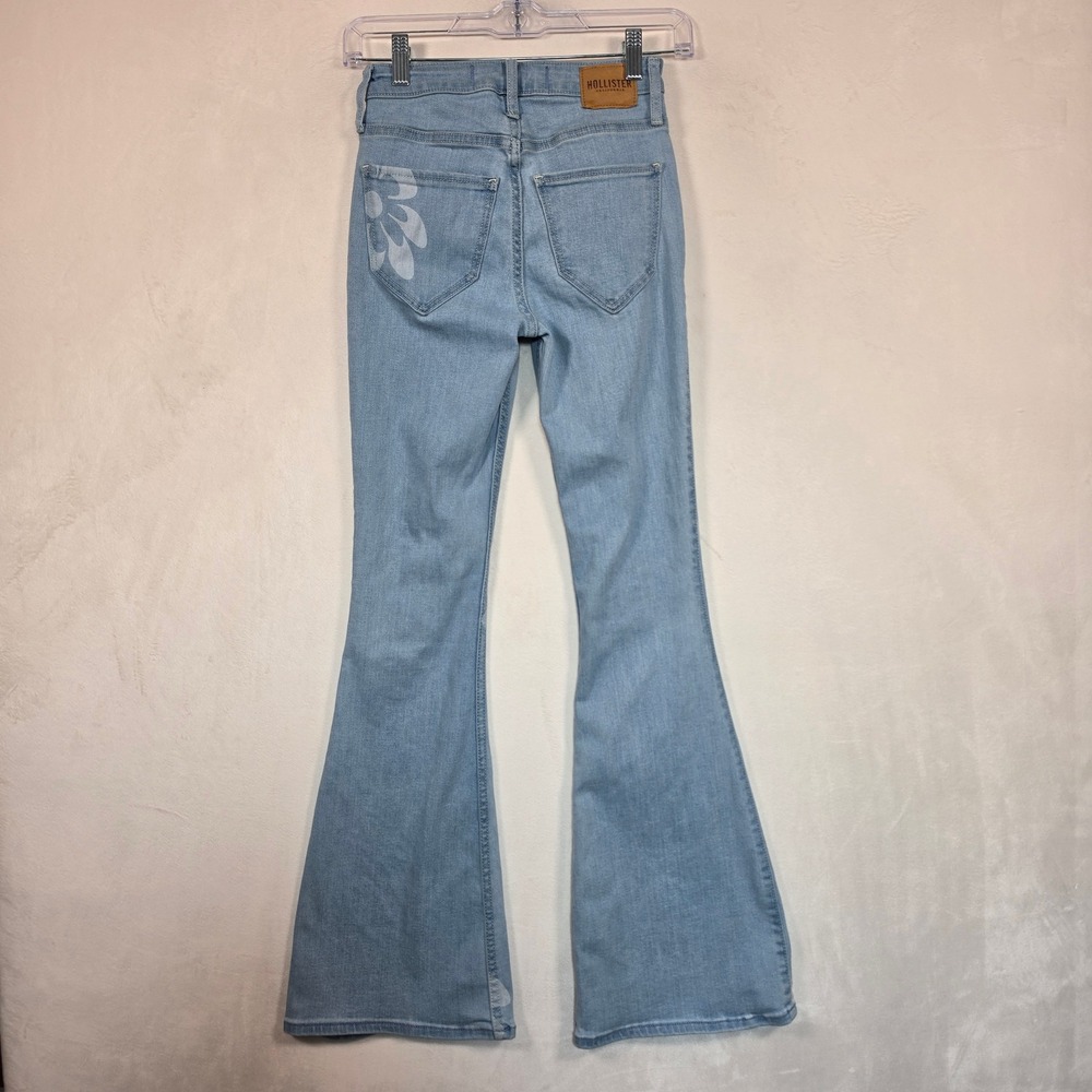 Hollister Vintage Flare Jeans Womens 00R Blue Floral Boho Y2K Festival Retro - Picture 4 of 13